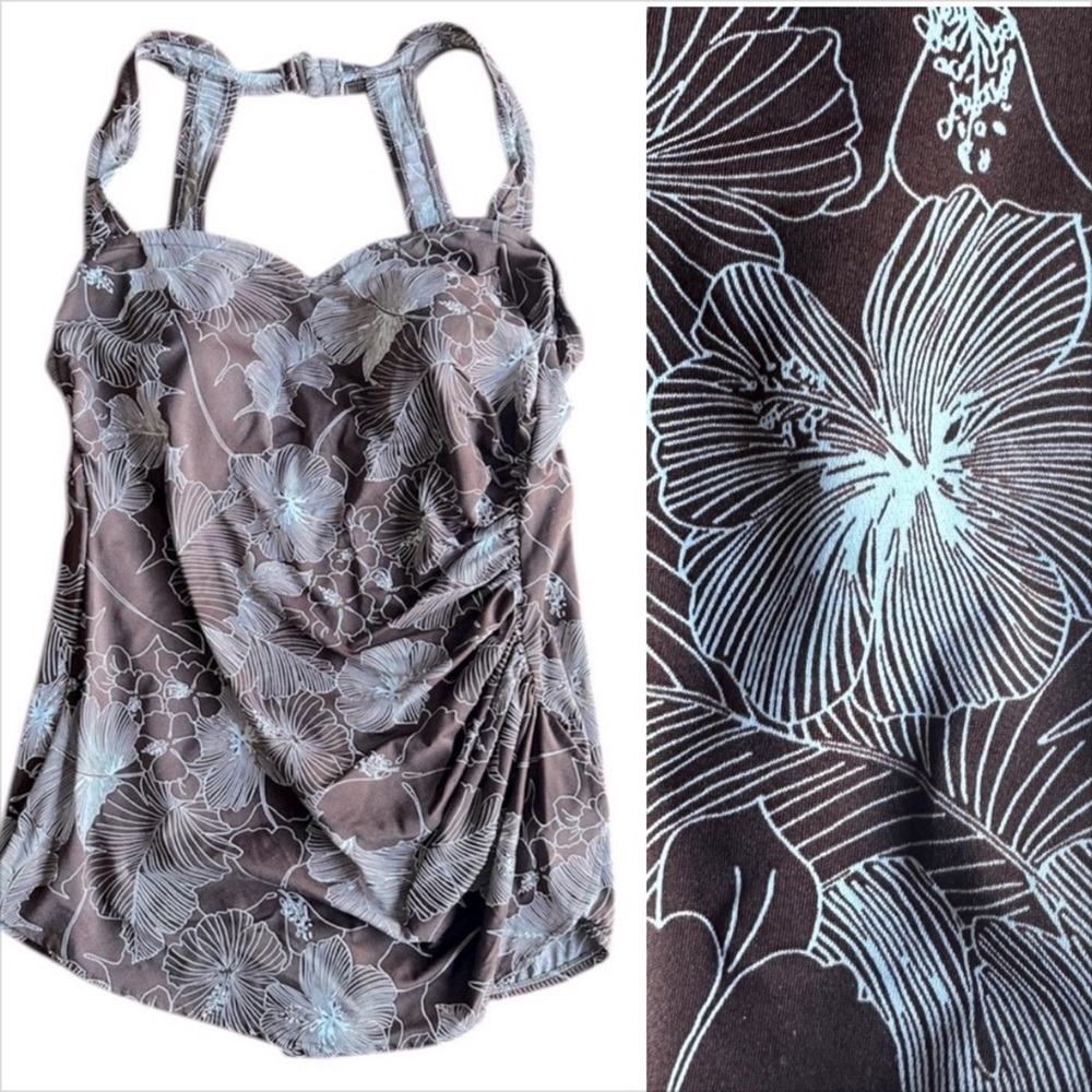 Skirted Front Swimsuit Tropical Brown Design Bohemian Style 18W